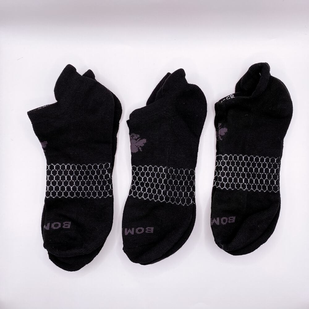 Bombas 3 Pairs Women's Ankle Socks athletic Honeycomb Size Large 8-12 Black